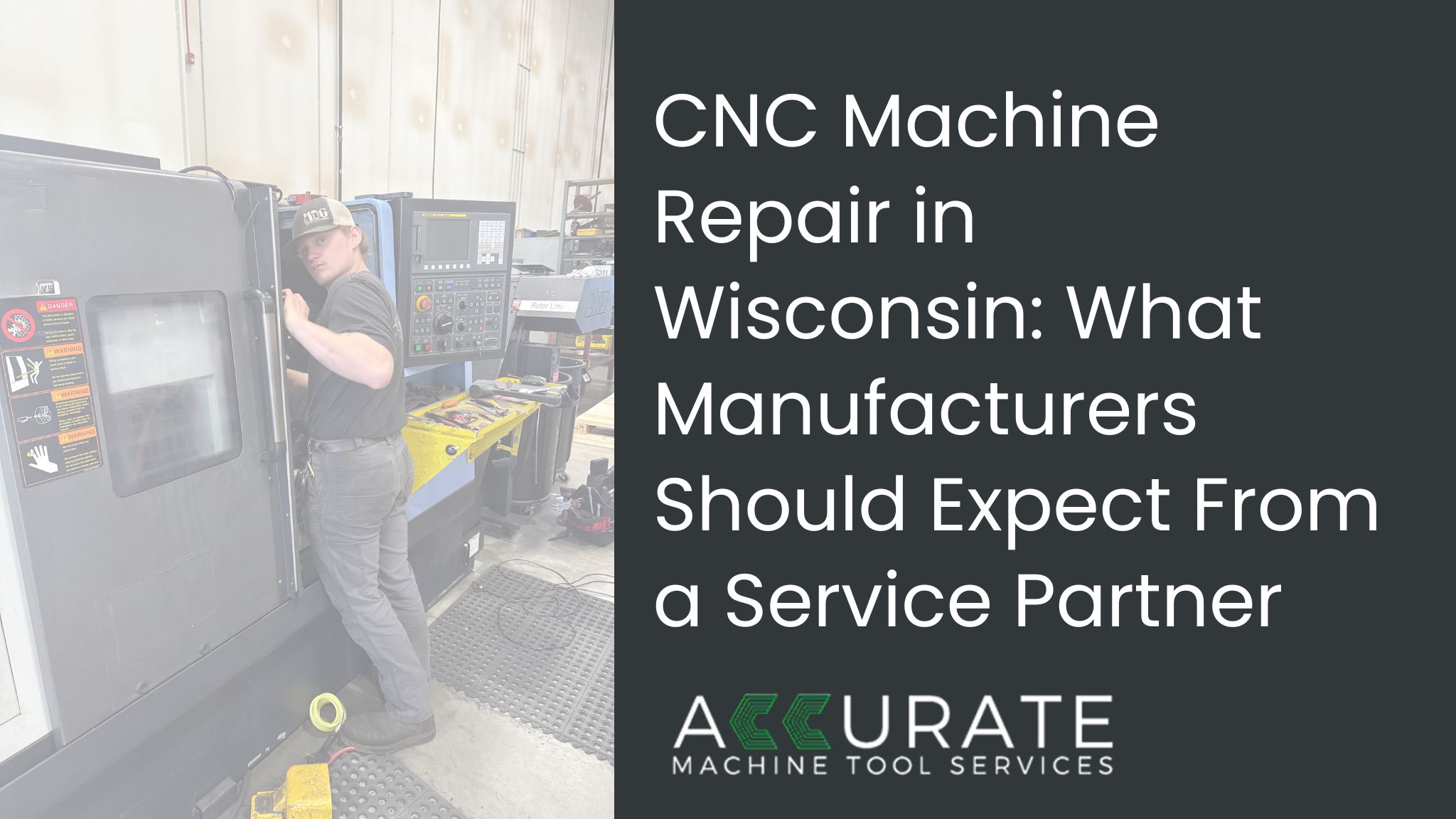 CNC machine tool equipment repair technician servicing machine tool equipment at a Wisconsin manufacturing facility